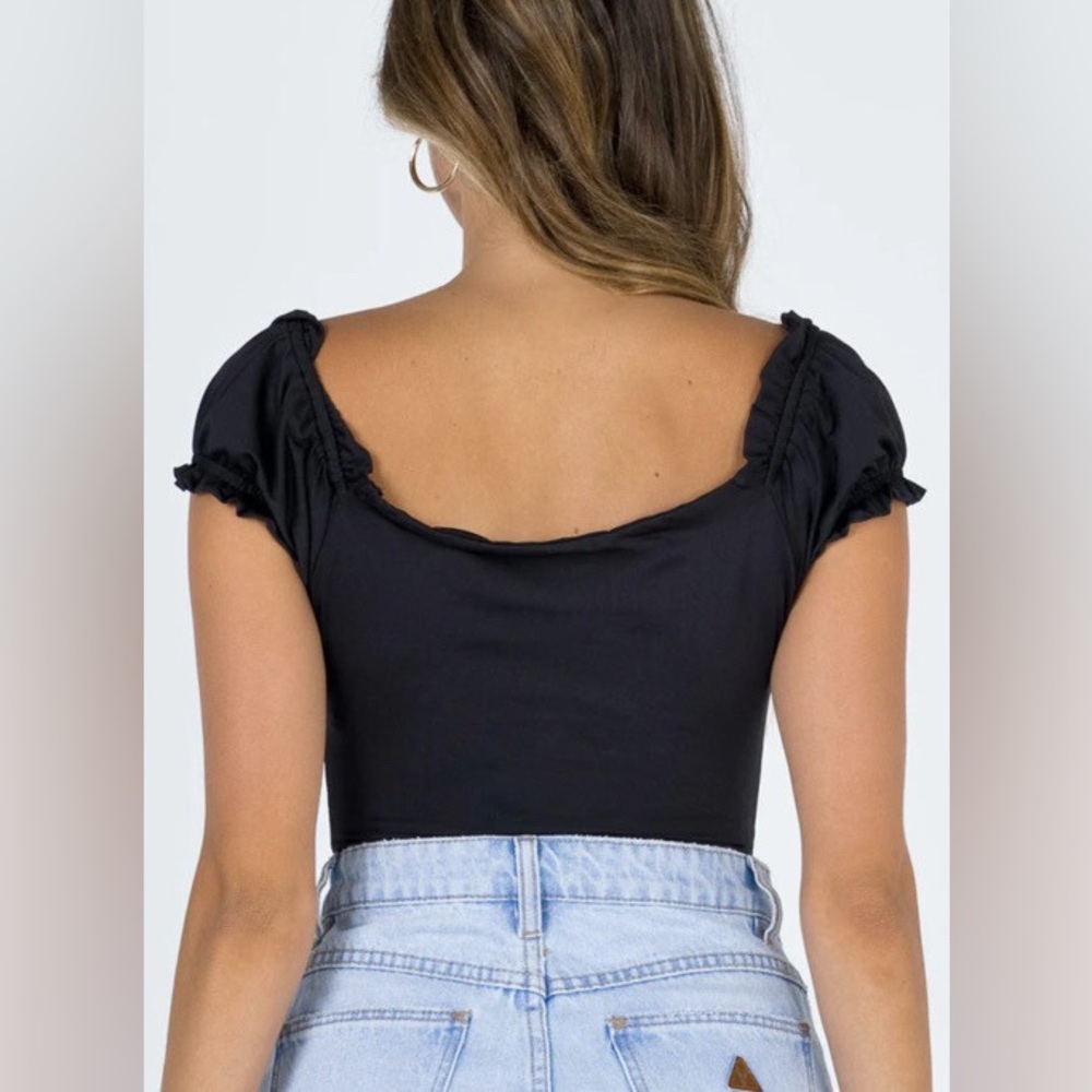 Princess Polly Shirt Womens 8 Black Off Shoulder Bodysuit Sweetheart Tie-Front - Picture 4 of 8